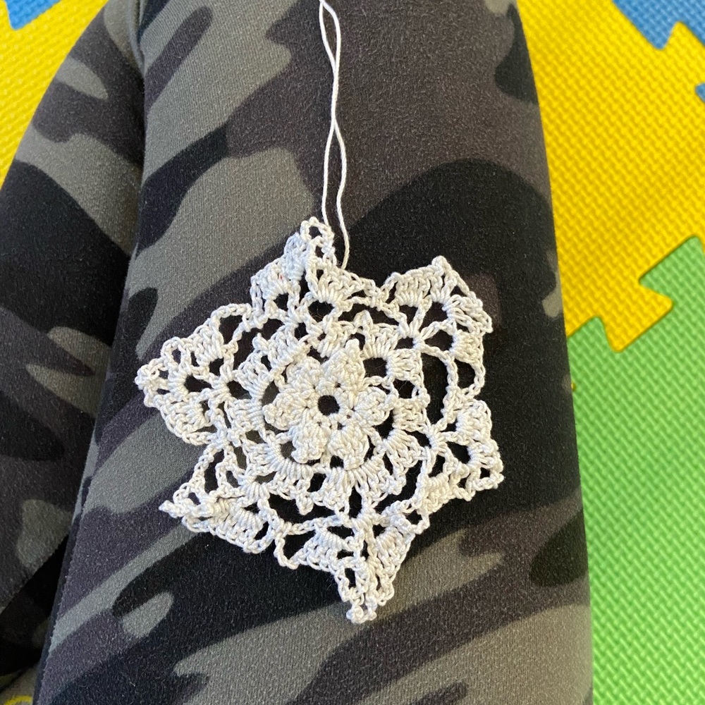 Crocheted snowflake ornament